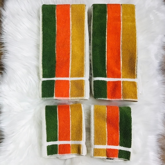 Fieldcrest Other - Vtg Set Fieldcrest Terry 2 Hand Towels + 2 Wash Clothes Stripe Green Orange
